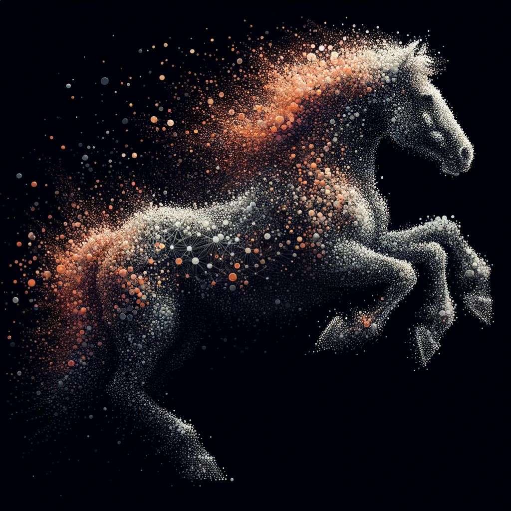 a horse, particle explosion, digital art